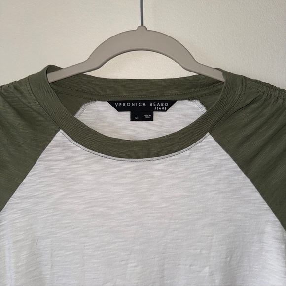 Veronica Beard Jean Rayden Baseball Tee Longsleeve White Stone Army XS - Picture 4 of 7